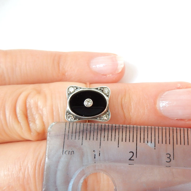 Antique 9ct Gold Silver Onyx & Diamond Ring US Size 5 1/4 UK L