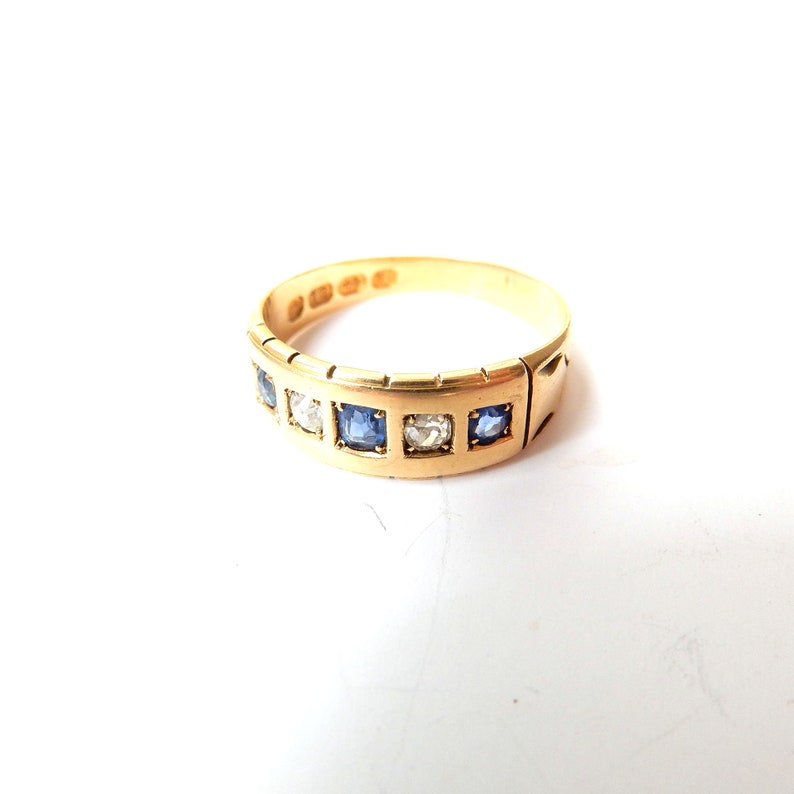 Victorian 18ct Gold Sapphire & Diamond Ring US Size 6 UK M 1/2