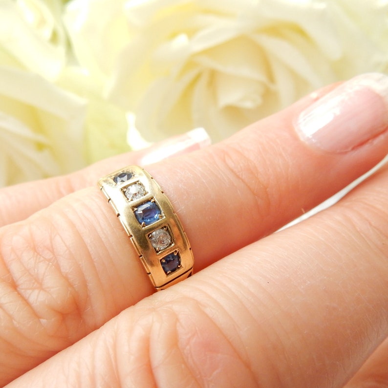 Victorian 18ct Gold Sapphire & Diamond Ring US Size 6 UK M 1/2