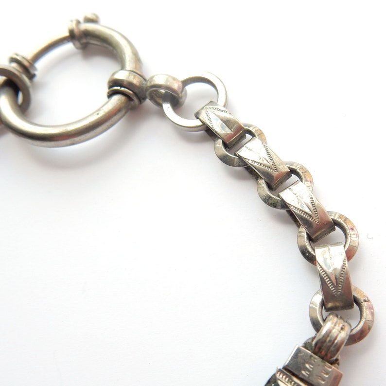 Art Deco French Silverplated Albert Chain Watch Chain Bracelet with Dog Clip 9.5" (22.8grams)
