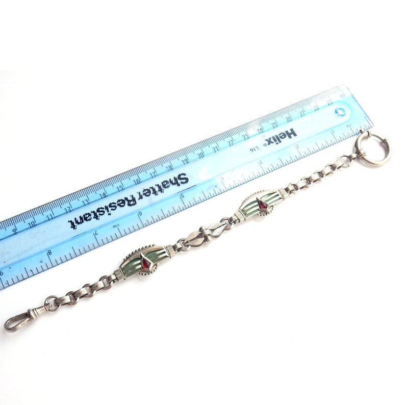 Art Deco French Silverplated Albert Chain Watch Chain Bracelet with Dog Clip 9.5" (22.8grams)