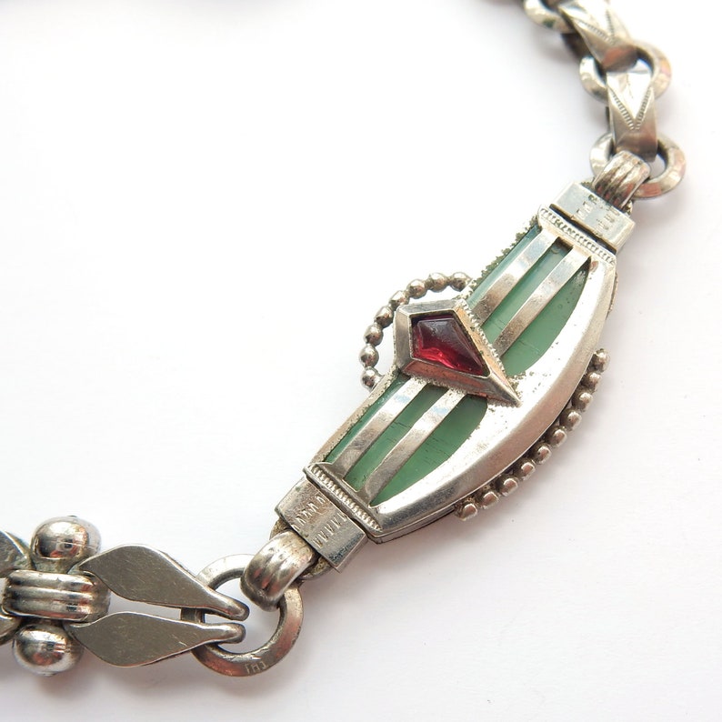 Art Deco French Silverplated Albert Chain Watch Chain Bracelet with Dog Clip 9.5" (22.8grams)