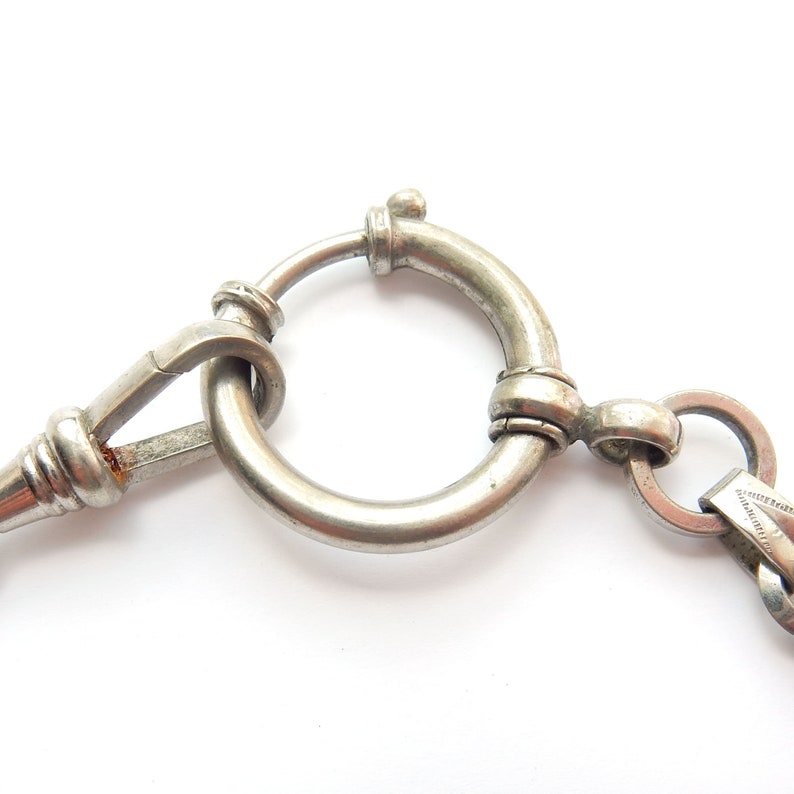 Art Deco French Silverplated Albert Chain Watch Chain Bracelet with Dog Clip 9.5" (22.8grams)