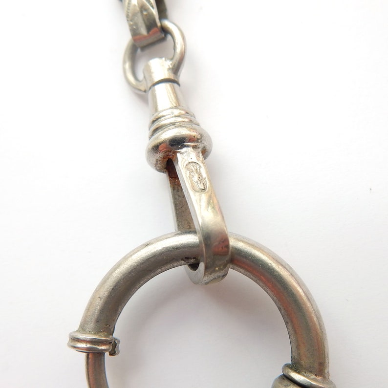 Art Deco French Silverplated Albert Chain Watch Chain Bracelet with Dog Clip 9.5" (22.8grams)