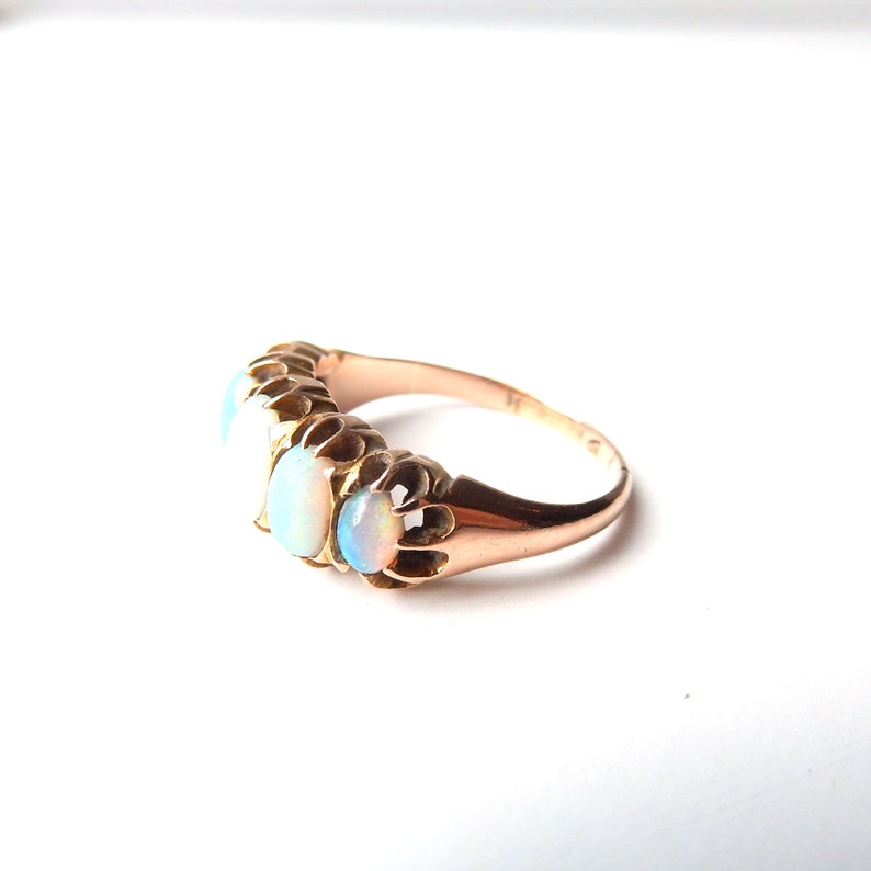 Antique Victorian 9ct Gold Opal Five Stone Ring US Size 6.5 UK N 1/2