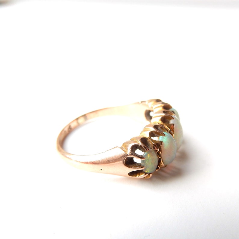 Antique Victorian 9ct Gold Opal Five Stone Ring US Size 6.5 UK N 1/2