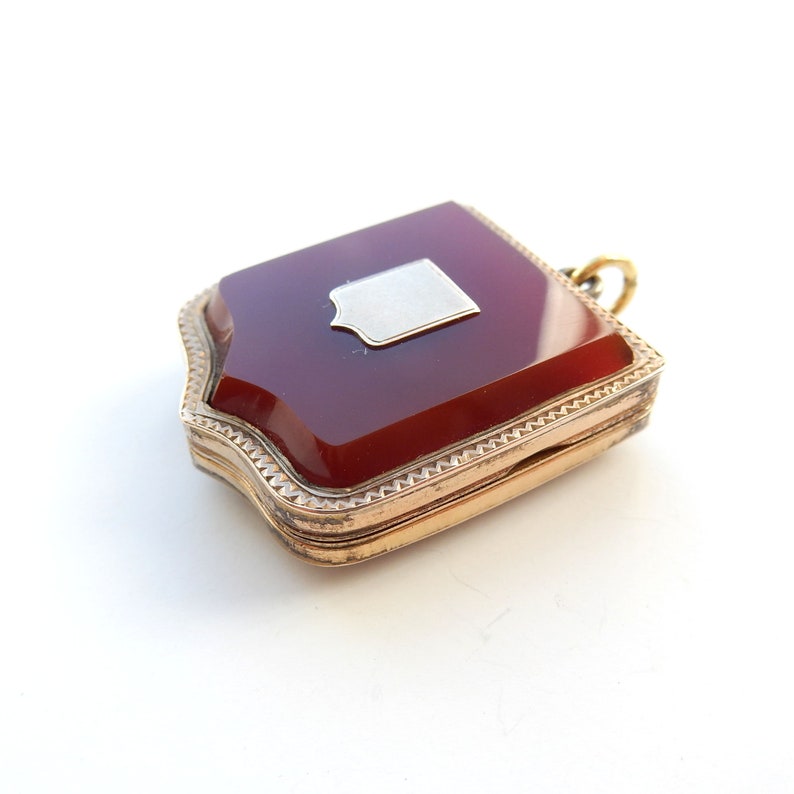 Antique Rolled Gold Carnelian & Bloodstone Shield Locket
