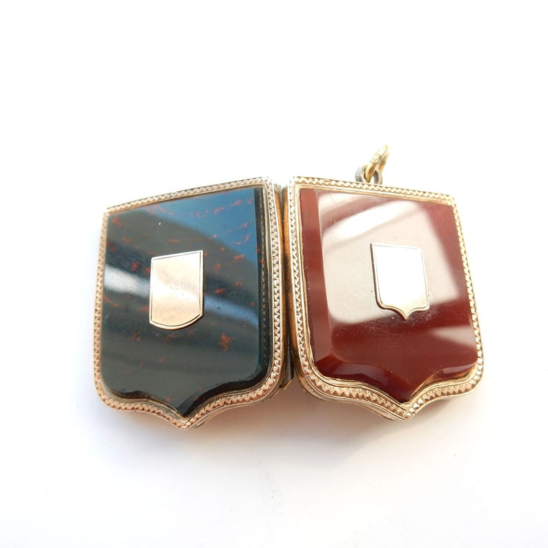 Antique Rolled Gold Carnelian & Bloodstone Shield Locket