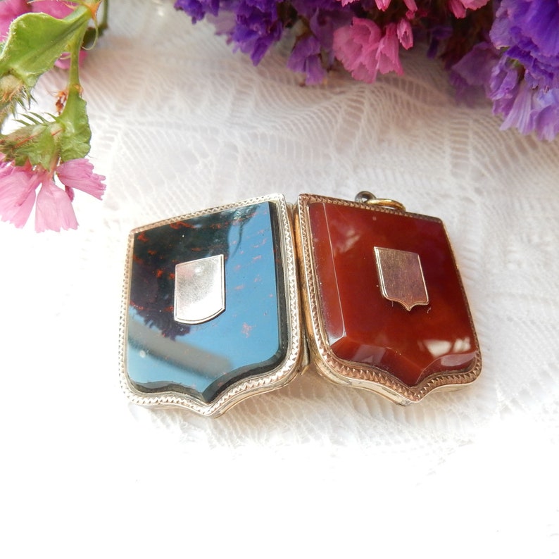 Antique Rolled Gold Carnelian & Bloodstone Shield Locket