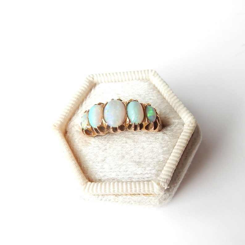 Antique Victorian 9ct Gold Opal Five Stone Ring US Size 6.5 UK N 1/2
