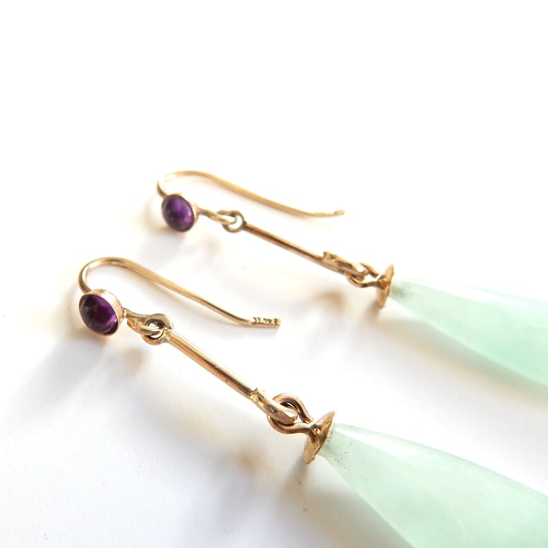 9k Gold Jade & Amethsyt Drop Earrings