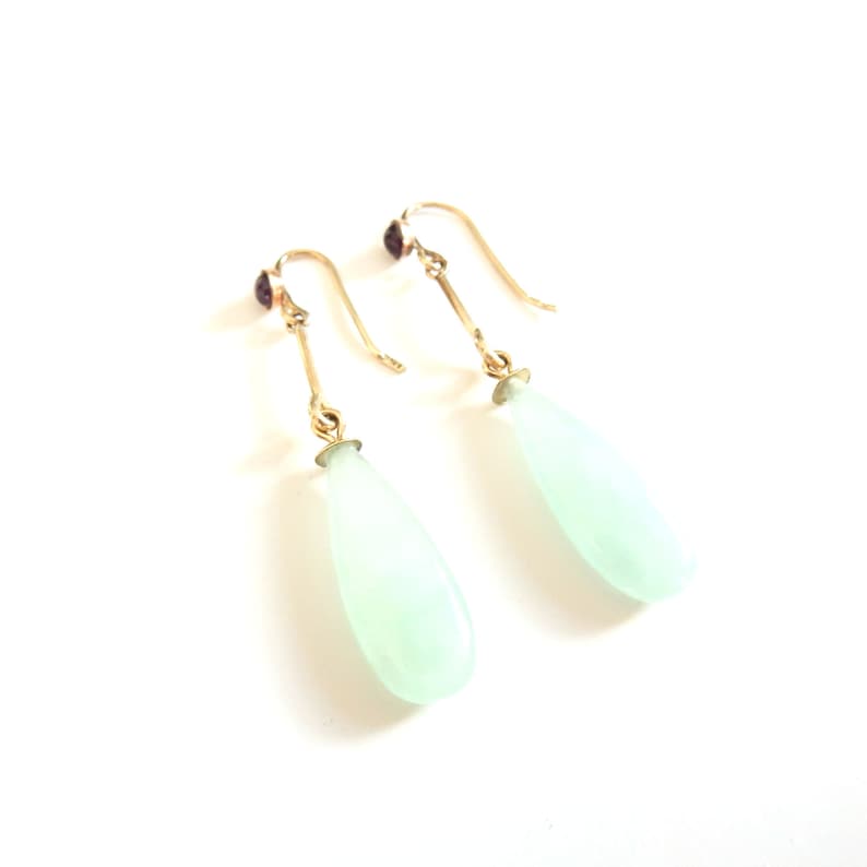 9k Gold Jade & Amethsyt Drop Earrings