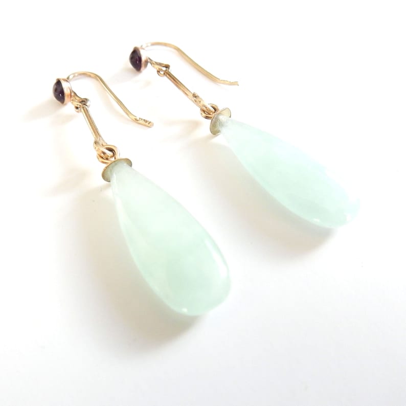9k Gold Jade & Amethsyt Drop Earrings