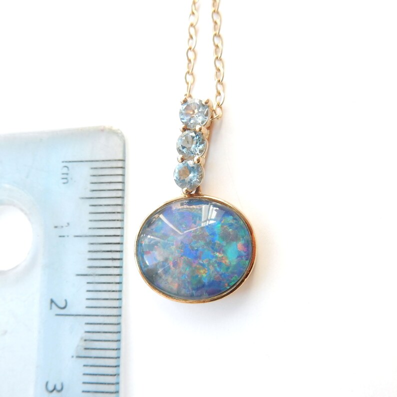 Vintage 9ct Gold Opal Doublet & Topaz Necklace