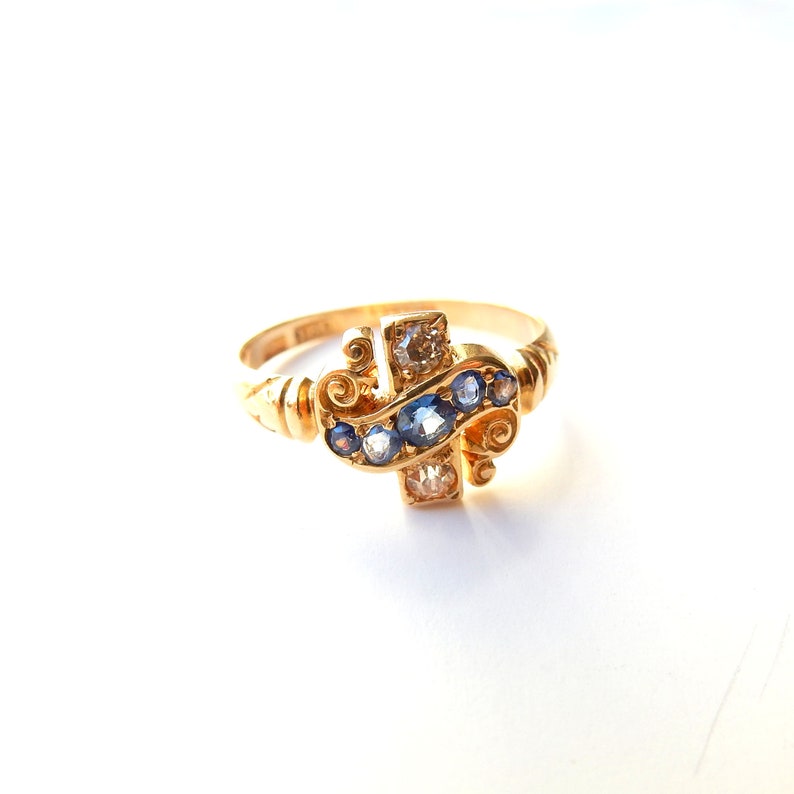 Antique 18ct Gold Sapphire & Diamond Ring US Size 6.5/ UK O