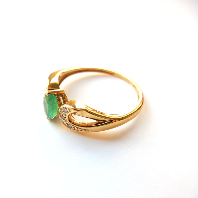 Vintage 9ct Gold Emerald & Diamond Ring US Size 6.5 UK O