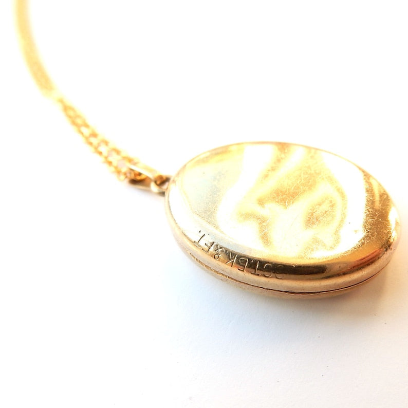 Vintage 9ct Gold Back & Front Oval Locket with Chain