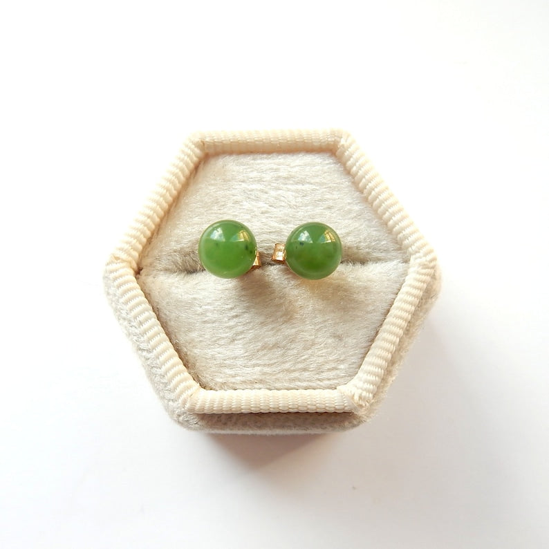 Vintage 9ct Gold Jade Stud Earrings
