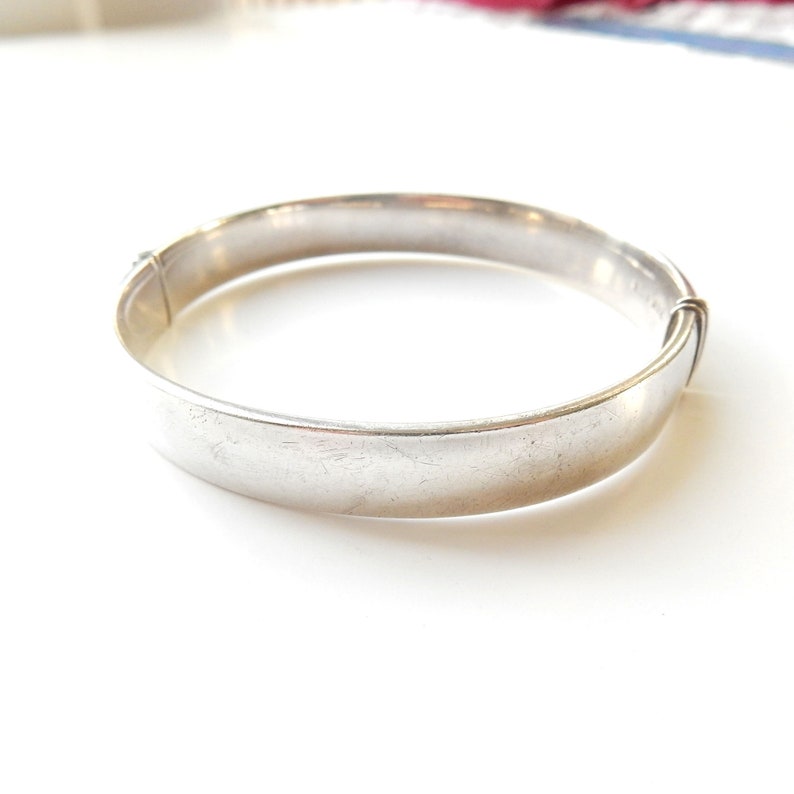 Vintage Sterling Silver Etched Bangle Bracelet Patented
