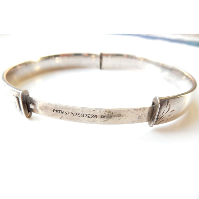 Vintage Sterling Silver Etched Bangle Bracelet Patented