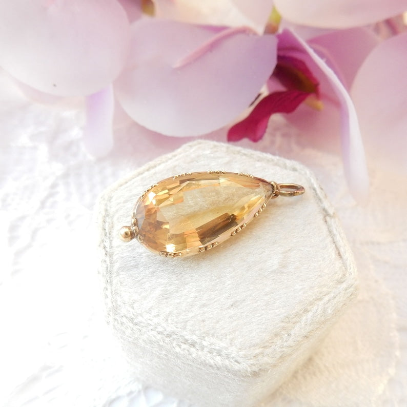 Antique 9ct Gold Citrine Teardrop Pendant