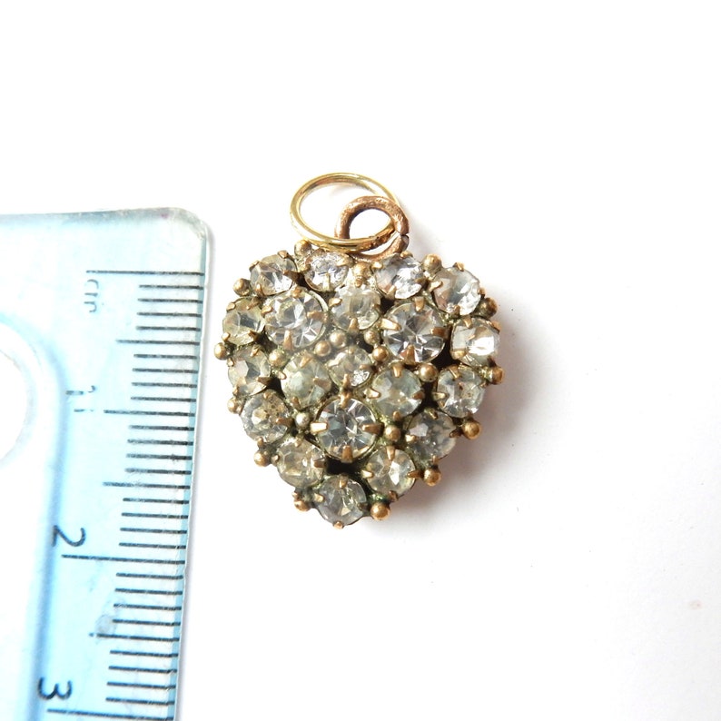 Edwardian Rolled Gold Pave Diamond Paste Heart Charm