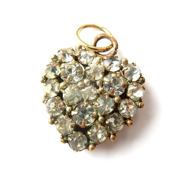 Edwardian Rolled Gold Pave Diamond Paste Heart Charm