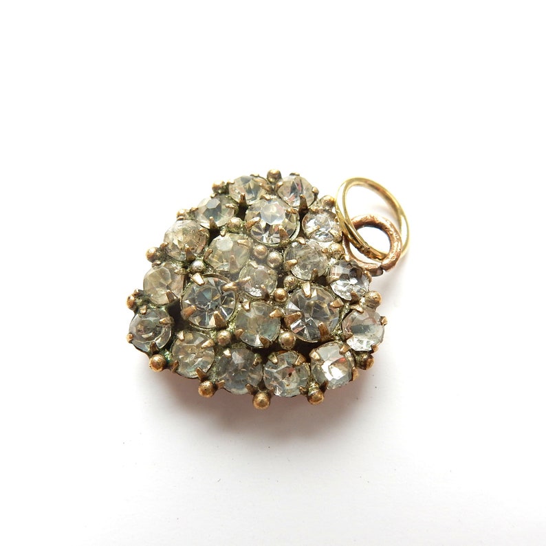 Edwardian Rolled Gold Pave Diamond Paste Heart Charm