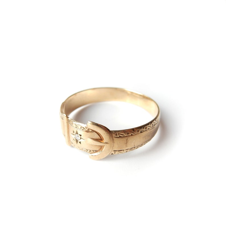 Vintage 9ct Gold Diamond Buckle Ring US Size 10 UK V