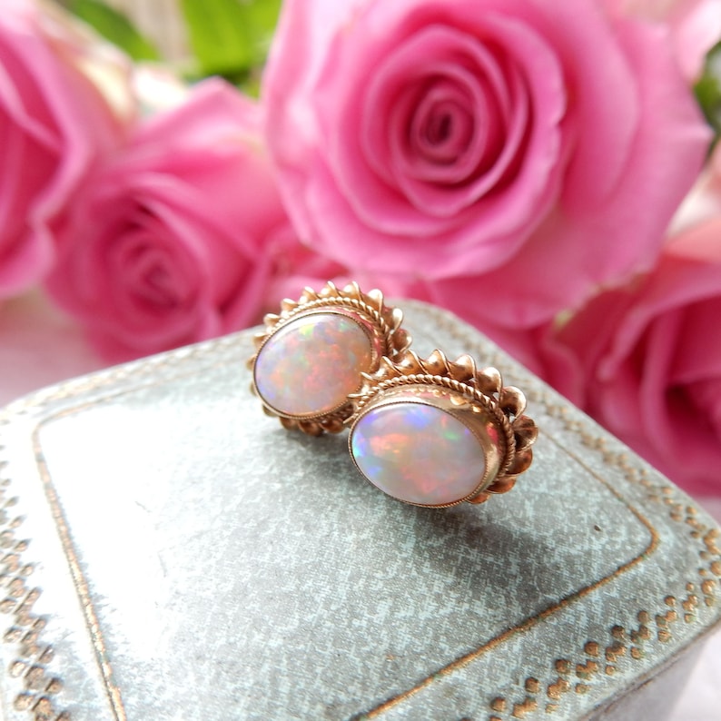 Vintage 9ct Gold Opal Earrings
