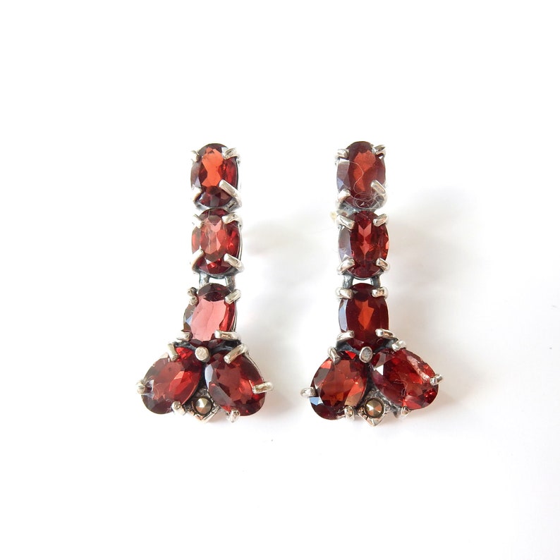 Vintage Sterling Silver Garnet Drop Earrings