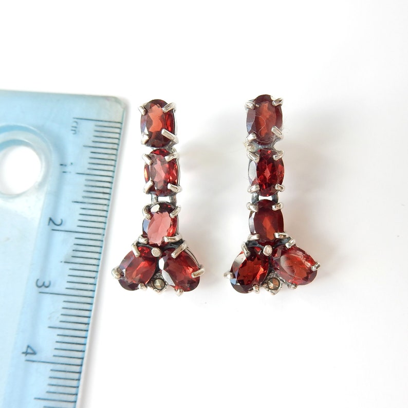 Vintage Sterling Silver Garnet Drop Earrings