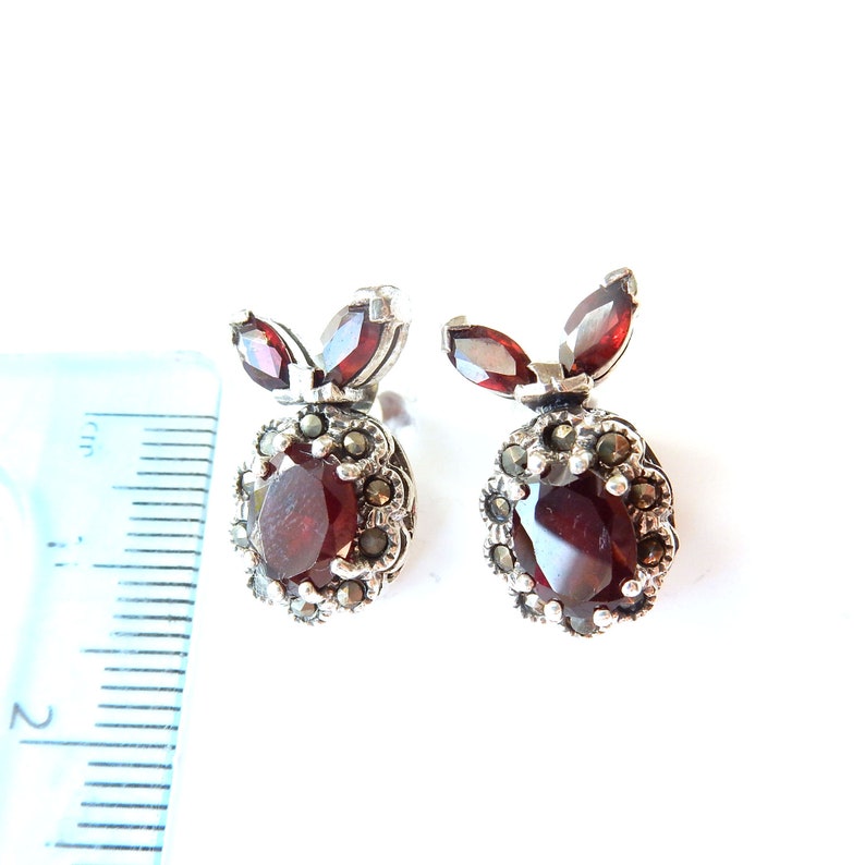 Vintage Sterling Silver Garnet Marcasite Earrings