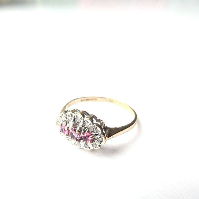 Antique 9ct Gold Ruby & Diamond Ring US Size 5 3/4 UK M