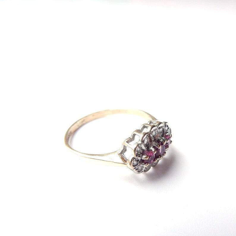 Antique 9ct Gold Ruby & Diamond Ring US Size 5 3/4 UK M