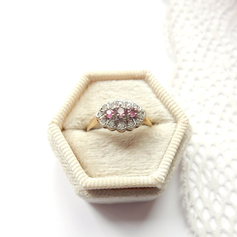Antique 9ct Gold Ruby & Diamond Ring US Size 5 3/4 UK M
