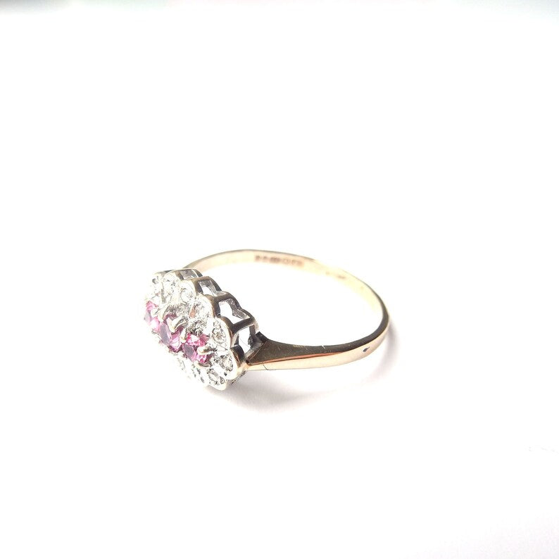 Antique 9ct Gold Ruby & Diamond Ring US Size 5 3/4 UK M