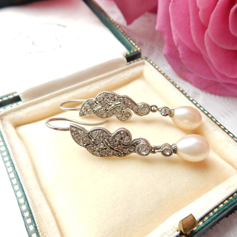 Antique Silver Paste Pearl Drop Earrings (4.3grams)