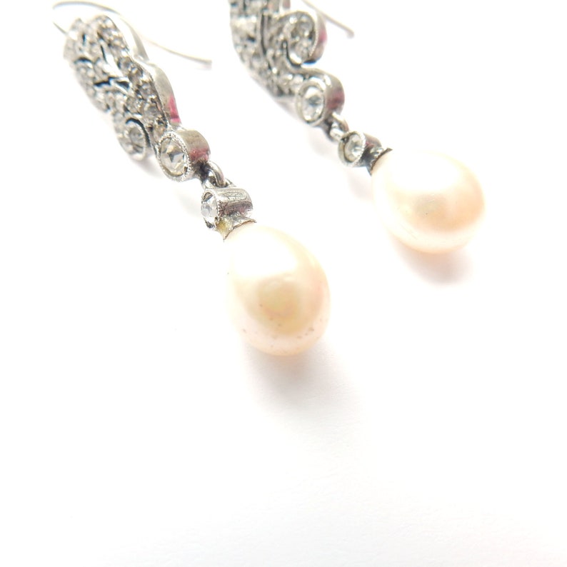 Antique Silver Paste Pearl Drop Earrings (4.3grams)
