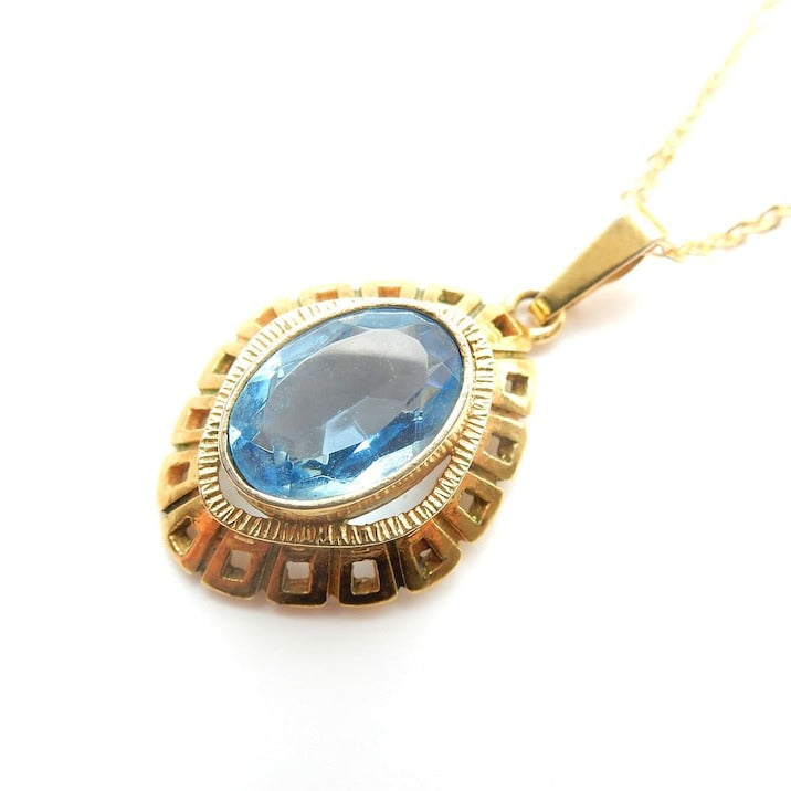 Vintage Rolled Gold Topaz Glass Paste Pendant Necklace