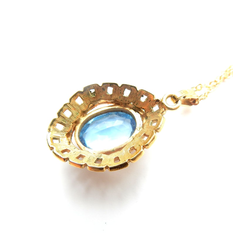 Vintage Rolled Gold Topaz Glass Paste Pendant Necklace