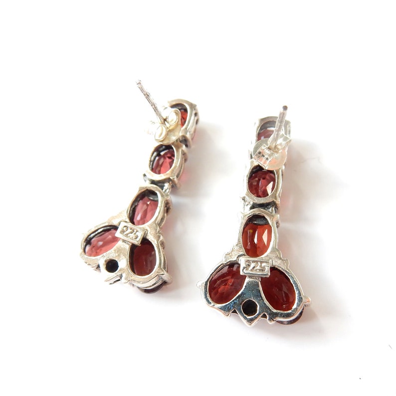 Vintage Sterling Silver Garnet Drop Earrings