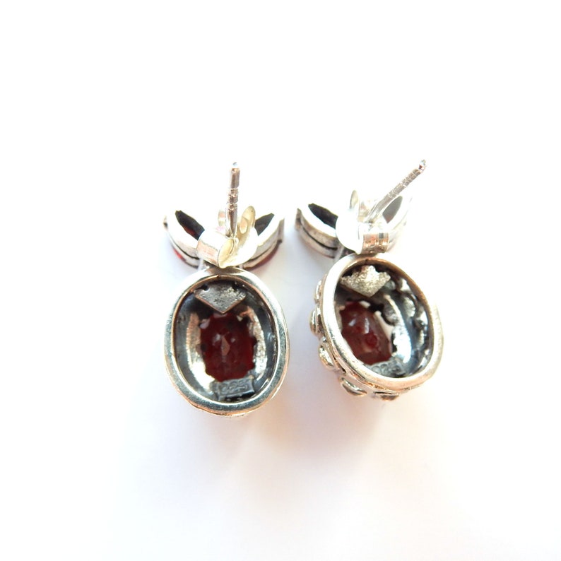 Vintage Sterling Silver Garnet Marcasite Earrings