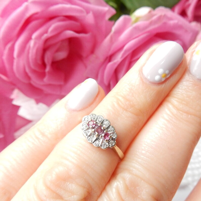 Antique 9ct Gold Ruby & Diamond Ring US Size 5 3/4 UK M