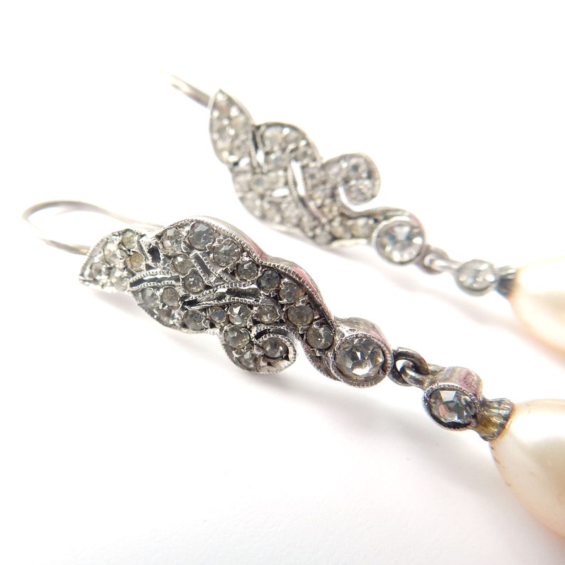 Antique Silver Paste Pearl Drop Earrings (4.3grams)