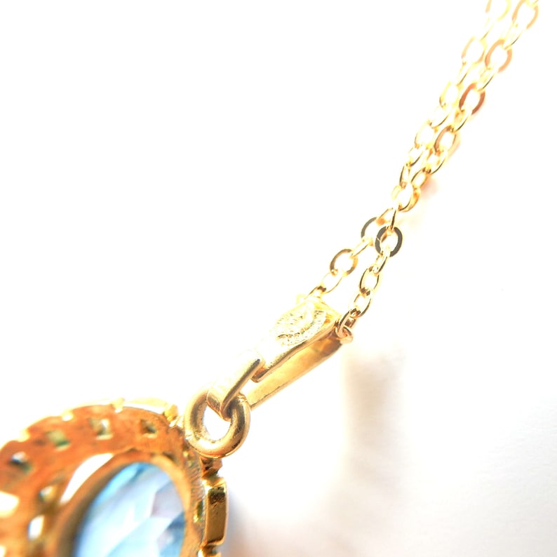 Vintage Rolled Gold Topaz Glass Paste Pendant Necklace