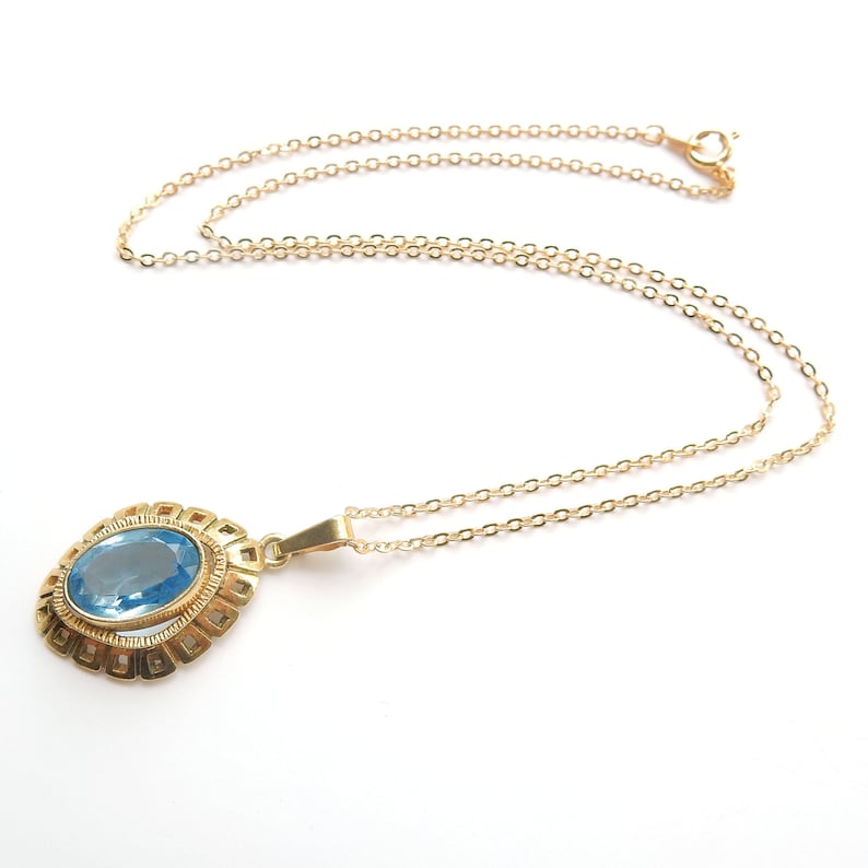 Vintage Rolled Gold Topaz Glass Paste Pendant Necklace