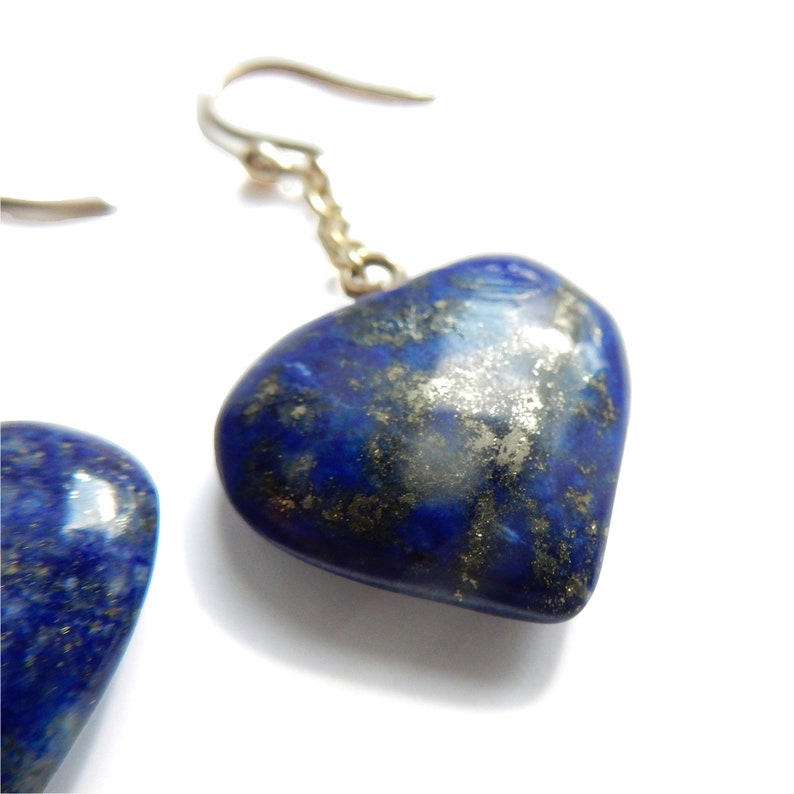 Vintage 9ct Gold Lapis Lazuli Heart Earrings