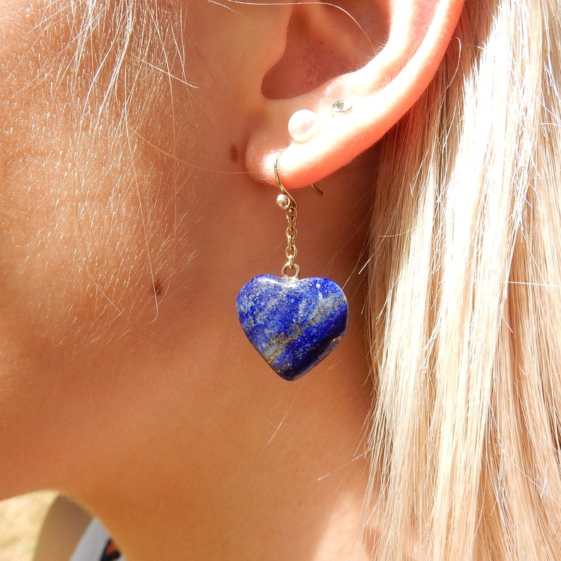 Vintage 9ct Gold Lapis Lazuli Heart Earrings