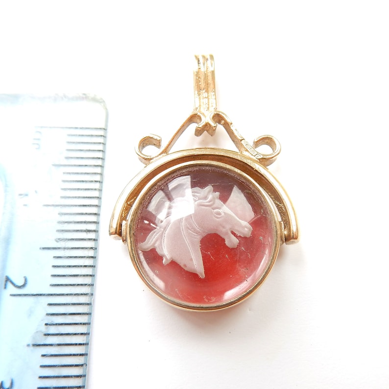 Vintage 9ct Gold Carnelian Horse Intaglio Pendant Fob